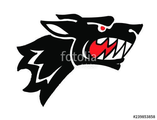 Red and Black Wolf Logo - black wolf with big teeth and red eyes mascot tattoo logo Stock