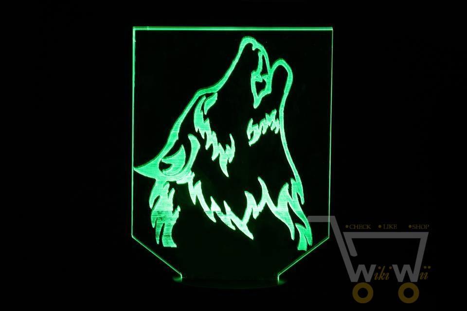 Neon Wolf Logo - LED Wolf Night Lamp color changing