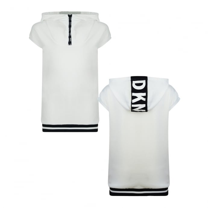 Dress Clothing Logo - DKNY Girls Off White Hooded Sweatshirt Dress with Black Trimming