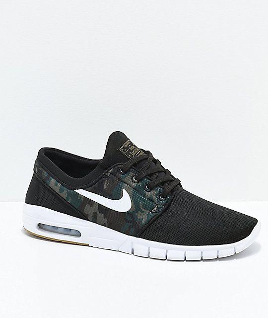 Nike SB Camo Logo - Nike SB Janoski Air Max Black & Camo Mesh Skate Shoes | Zumiez