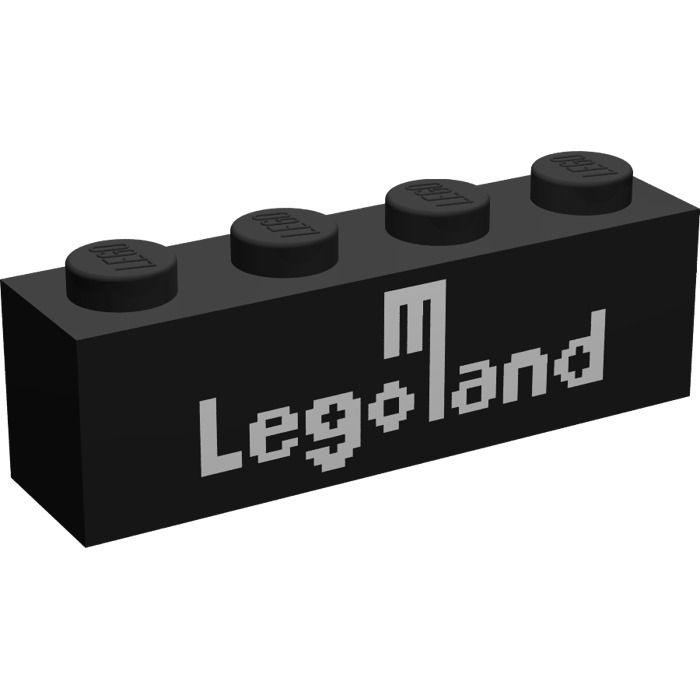 Legoland Logo - LEGO Black Brick 1 X 4 With Legoland Logo White. Brick Owl