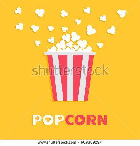 Red White and Yellow Food Logo - Popcorn popping. Red yellow strip box package. Cinema movie night