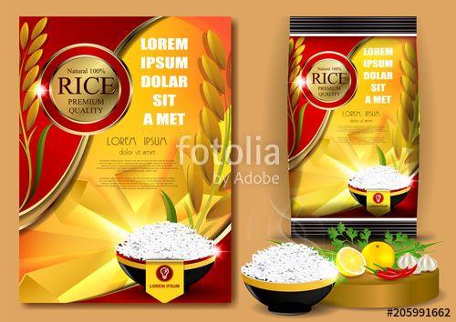 Red White and Yellow Food Logo - Golden and Red Rice Package Thailand food Logo Products and Fabric