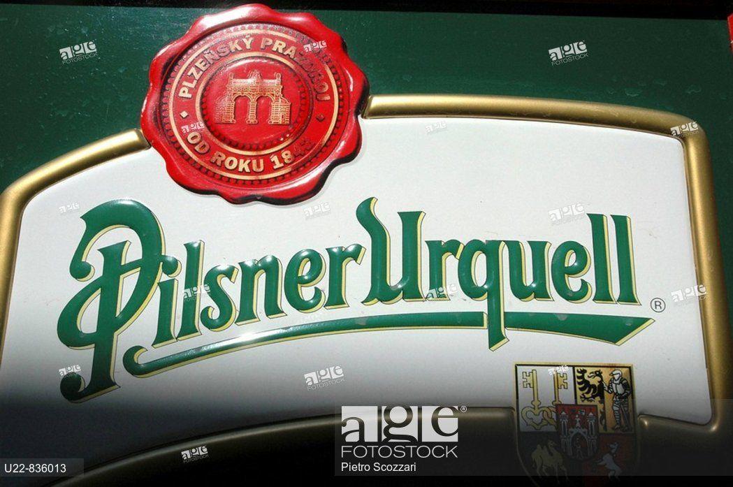 Pilsner Urquell Beer Logo - Prague Czech Republic, the Pilsner Urquell beer label, Stock Photo ...