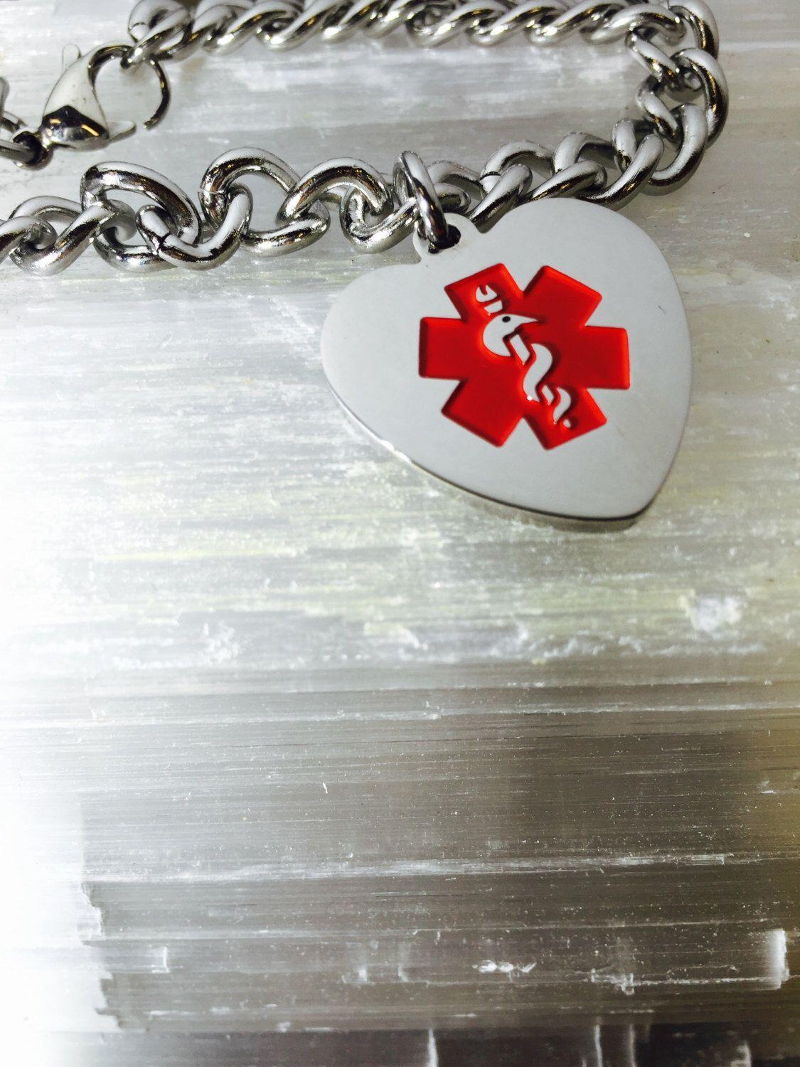 Red Medical Logo - Free Engraving Included Heart Link Charm Bracelet With Red Medical