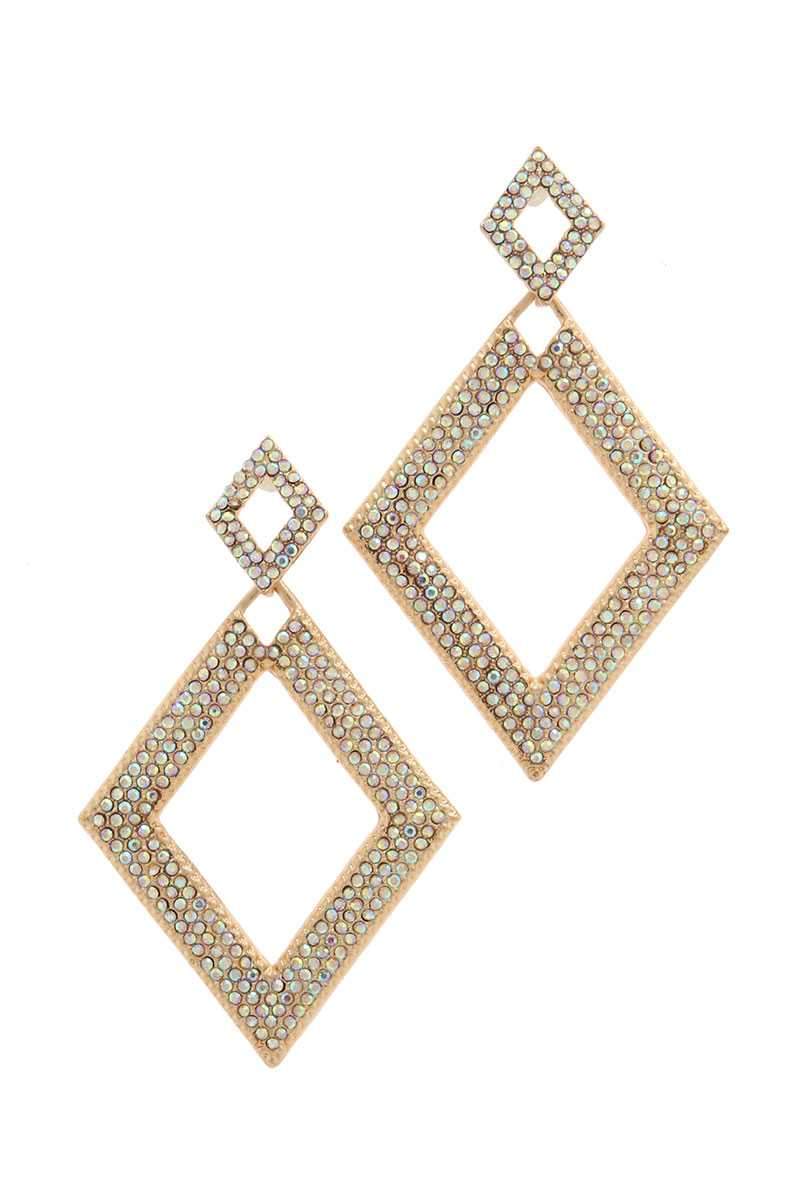 Double Rhombus Logo - Double rhombus rhinestone shape post drop earring