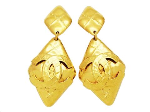 Double Rhombus Logo - Authentic vintage Chanel earrings double rhombus gold CC logo dangle