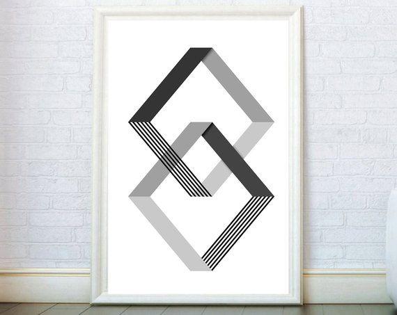 Double Rhombus Logo - Geometric Wall Art. Black And White Double Rhombus Graphic