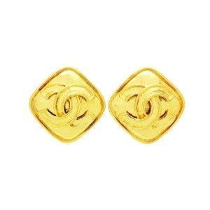 Double Rhombus Logo - Chanel Gold Tone Hardware Rhombus CC Logo Double C Vintage Earrings