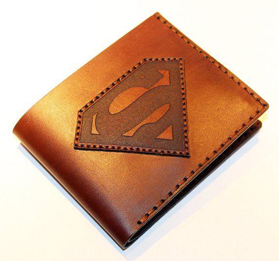 Brown Superman Logo - Leather wallet with superman logo brown wallet great leather | Etsy