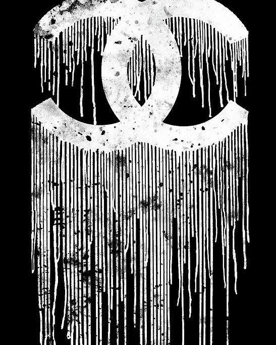 Dripping Black Logo - Chanel Logo Dripping Black White 2 Poster by Del Art