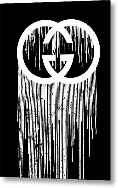 Dripping Black Logo - Gucci Dripping Black Metal Print by Del Art
