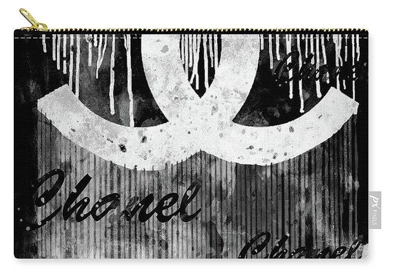 Dripping Black Logo - Chanel Logo Poster Dripping Black And White Carry All Pouch