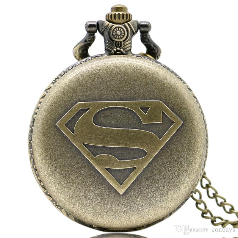 Brown Superman Logo - Bronze Famous Superman Logo Design Fob Quartz Pocket Watch Numerals