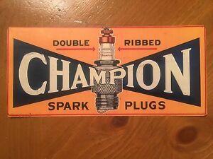 Vintage Champion Spark Plug Logo - Tin Sign Vintage Champion Spark Plugs Double Ribbed