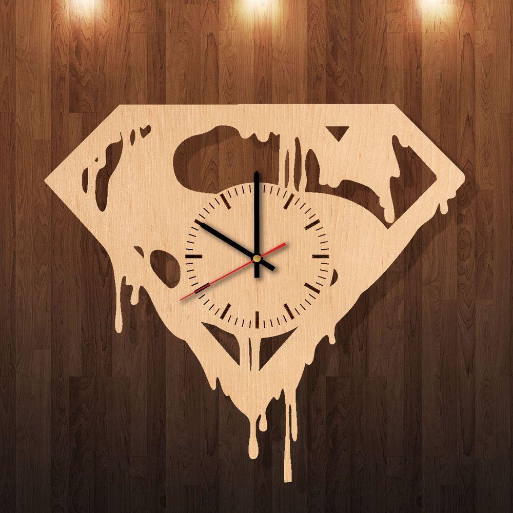 Brown Superman Logo - Superman Logo HANDMADE natural wood wall clock - VINYL CLOCKS