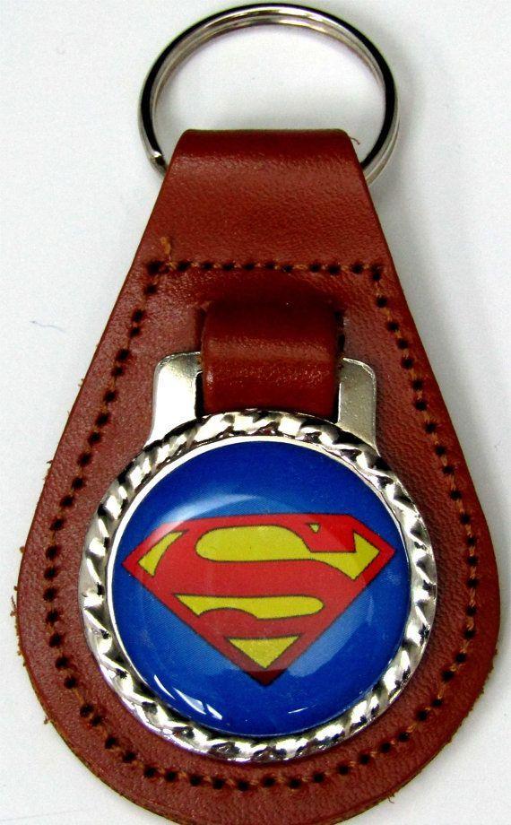 Brown Superman Logo - Superman Logo Brown Leather Key Fob With Steel Ring FOB 0059