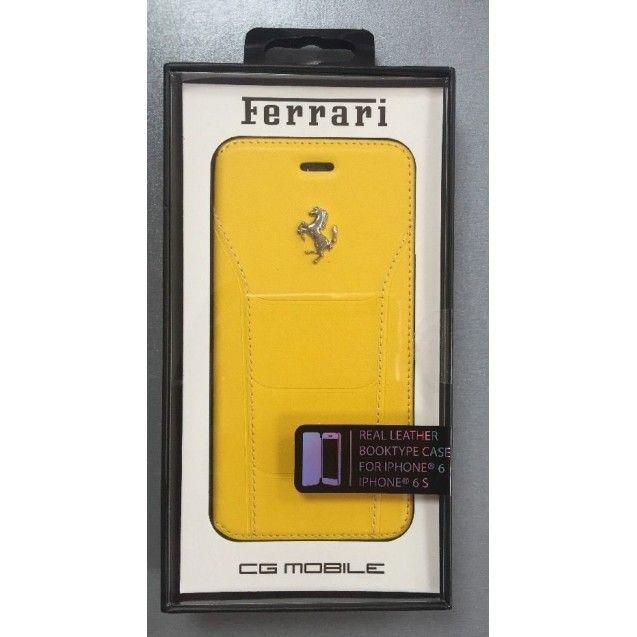 Yellow Silver Logo - Ferrari 488 Leather Book Case For IPhone 6 6S Yellow Silver Logo