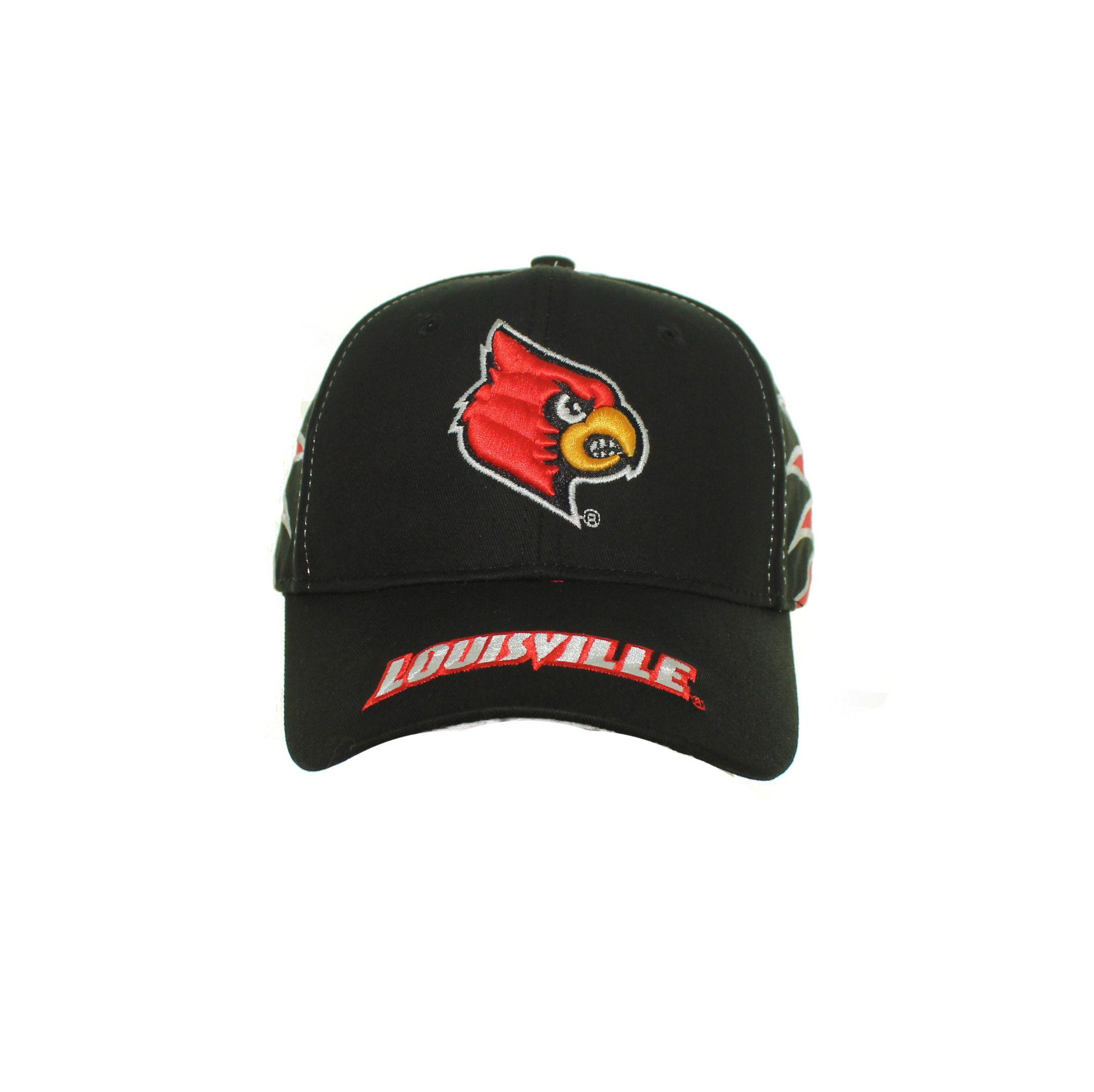 Black and Red Cardinals Logo - Louisville Cardinals – Red Cardinal Logo on Black and Red Adjustable ...