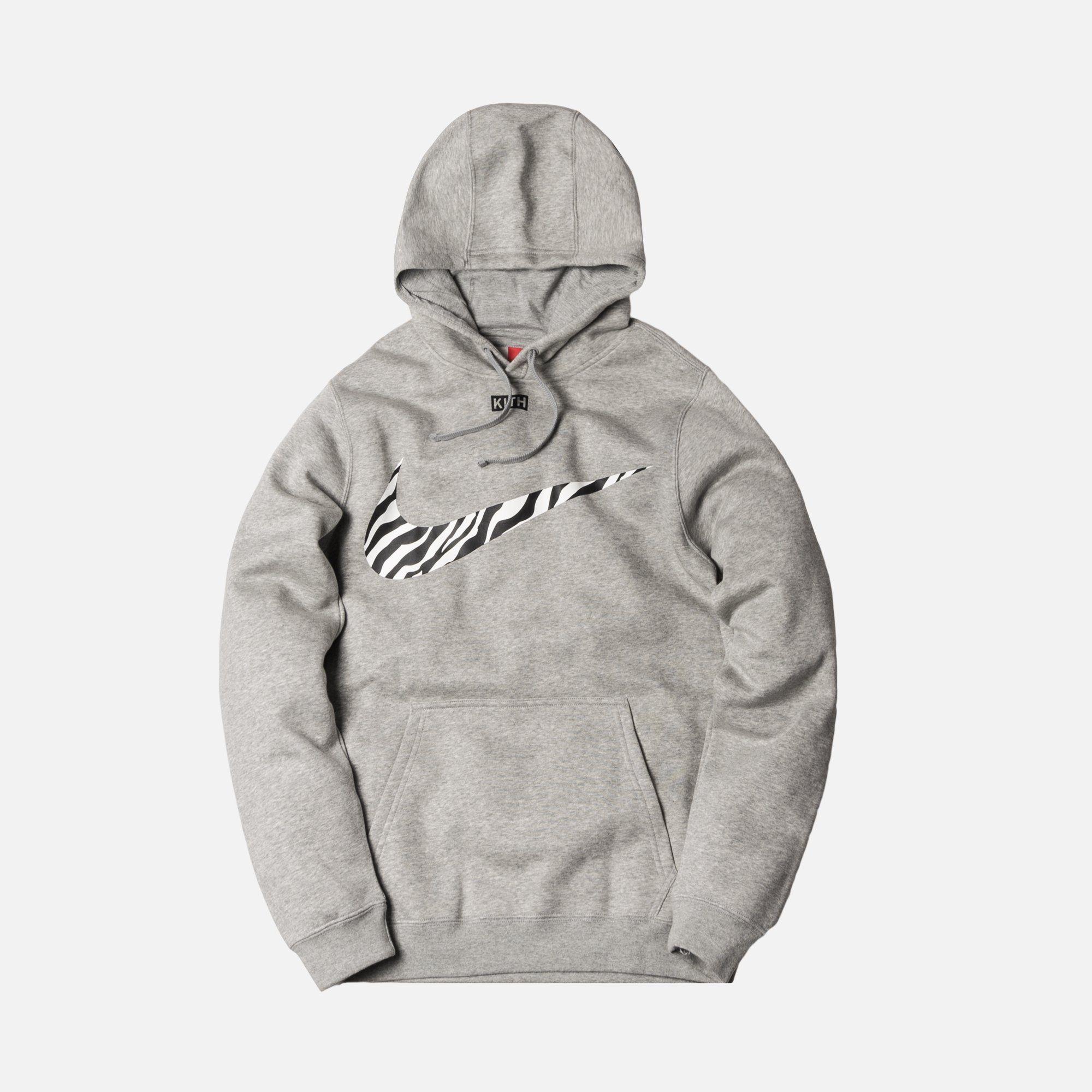 Zebra Print Nike Logo - Kith x Nike Swoosh Hoodie - Grey