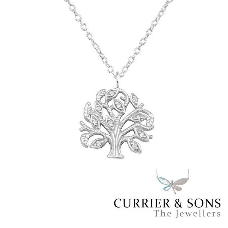 Silver Tree Logo - 925 Sterling Silver Tree of Life with Crystal Cubic Zirconia Pendant ...