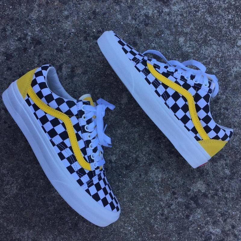 checkerboard vans black and yellow 