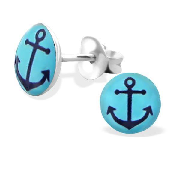 Silver Blue Logo - Ankhor Ship Blue Sterling Silver Logo Studs