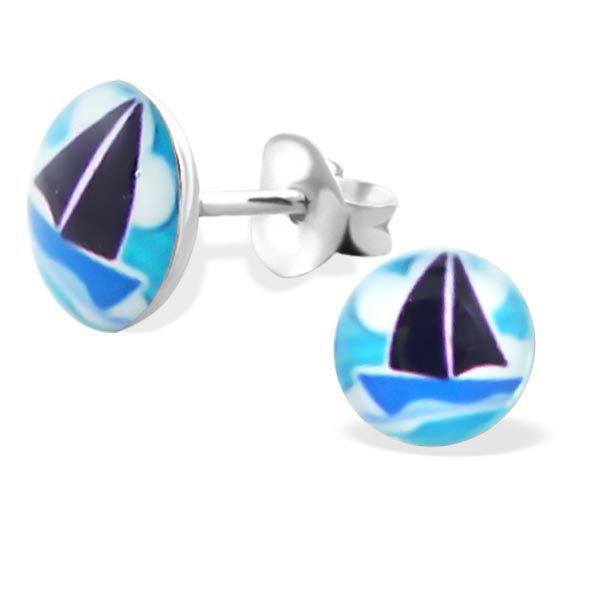 Silver Blue Logo - Boat Blue Sterling Silver Logo Studs