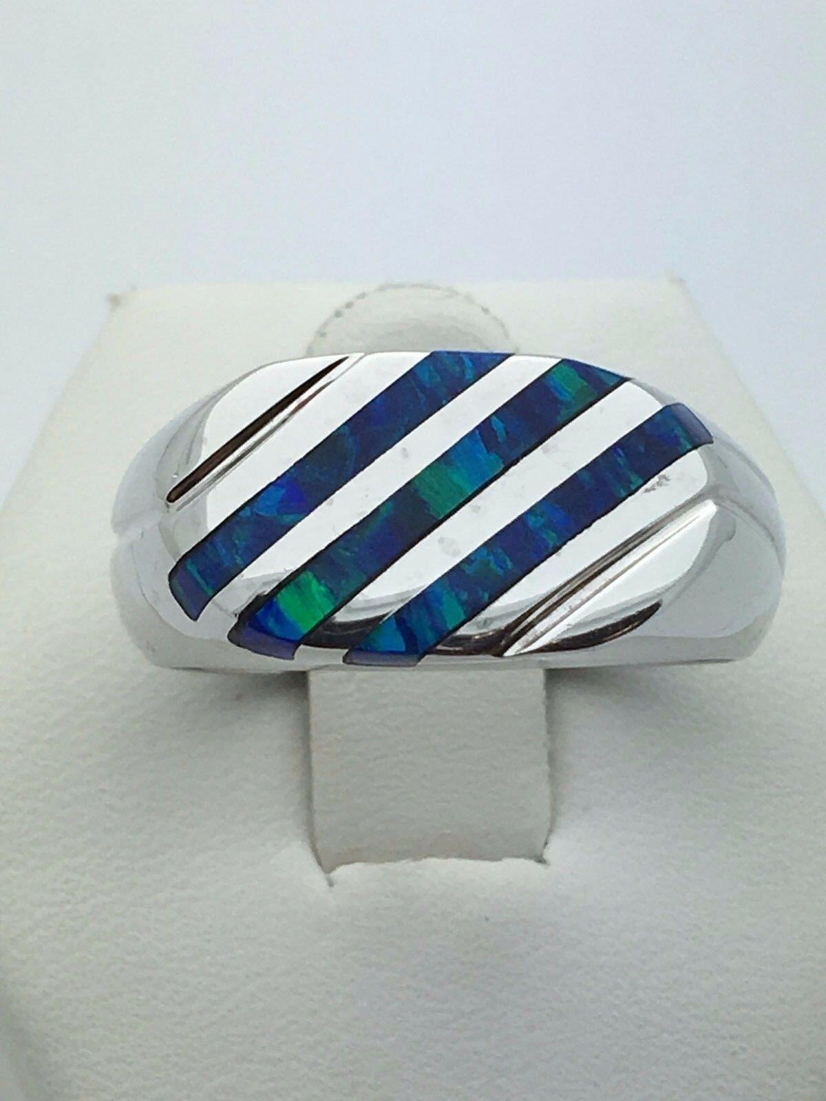 Slanted Blue Oval Logo - 14k White Gold Solid Slanted Blue & Green Opal Ring Size 10 9.3g | eBay