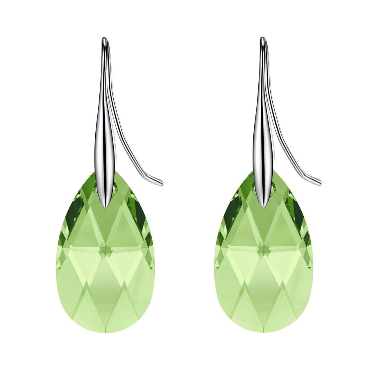 Green Teardrop and Triangle Logo - Peridot Green Teardrop Crystal Earrings. Sterling Silver
