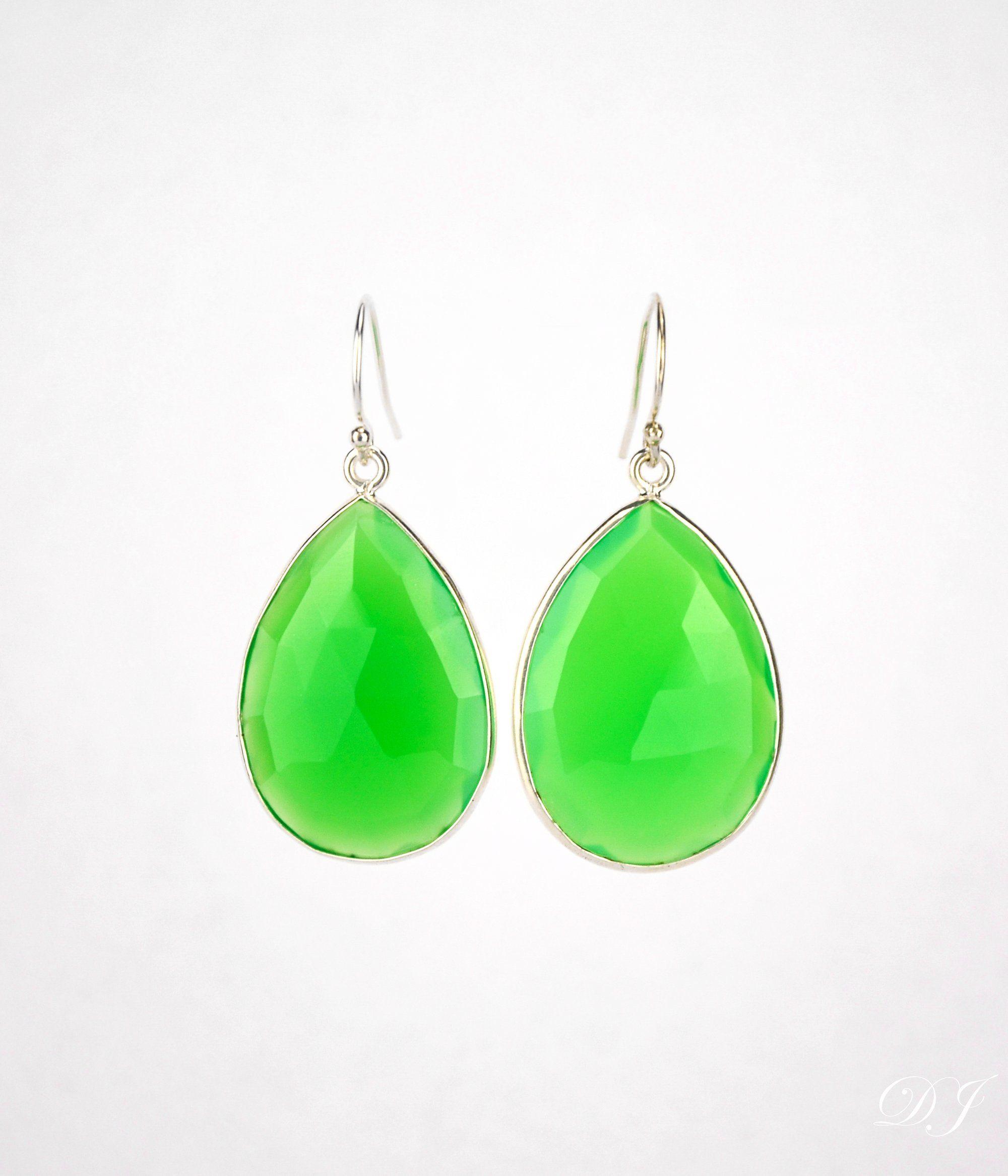 Green Teardrop and Triangle Logo - Faceted Green Chalcedony Teardrop Bezel Set Earrings - August ...