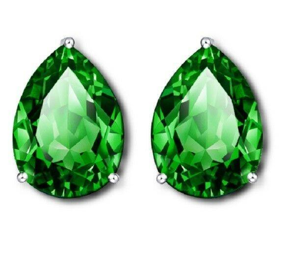 Green Teardrop and Triangle Logo - Faux Emerald Green Paste Teardrop Crystal PEAR Silver Clipon Clip