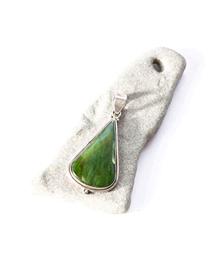 Green Teardrop and Triangle Logo - Natural green Jade stone, teardrop shape, sterling