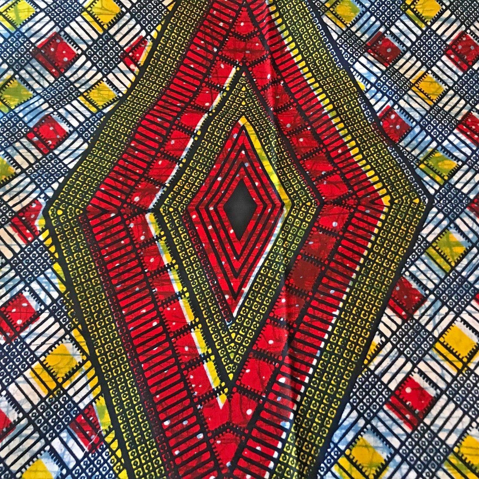 A Diamond in Red and Blue C Logo - DIAMONDS Red BLUE Yellow WHITE Genuine African Real Wax BATIK Cotton