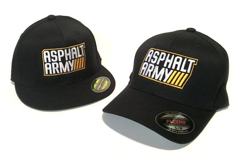 All Military Logo - Black FlexFit Hats with White/Gold Military Logo / ASPHALT ARMY