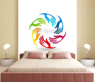 Rainbow Hands Logo - Teamwork Rainbow Hands Logo Concept Vector Wall Mural | Shrub ...