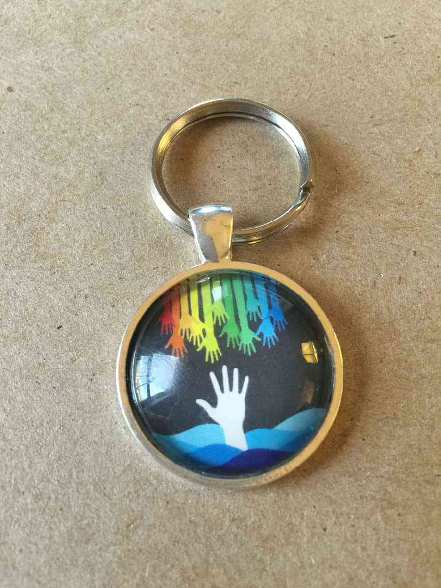 Rainbow Hands Logo - Rainbow Hands Keychain (white hands) - Paper Sashay