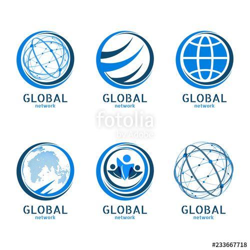 Global Network Logo - Global network logo set. Connection minimal design. Vector