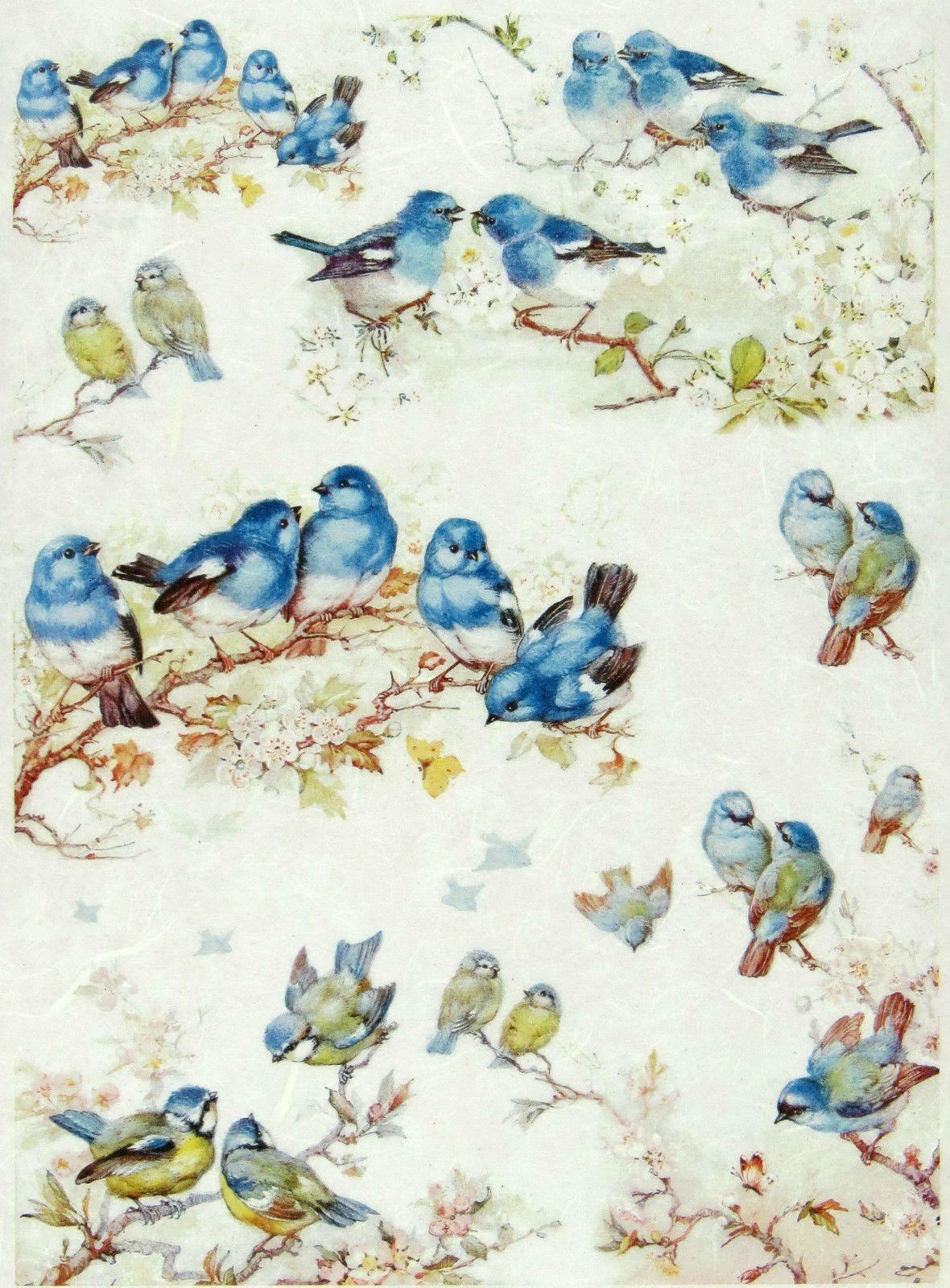 Ina Blue Bird Yellow Circle Logo - Rice Paper Blue Birds for Decoupage Decopatch Scrapbook Craft Sheet