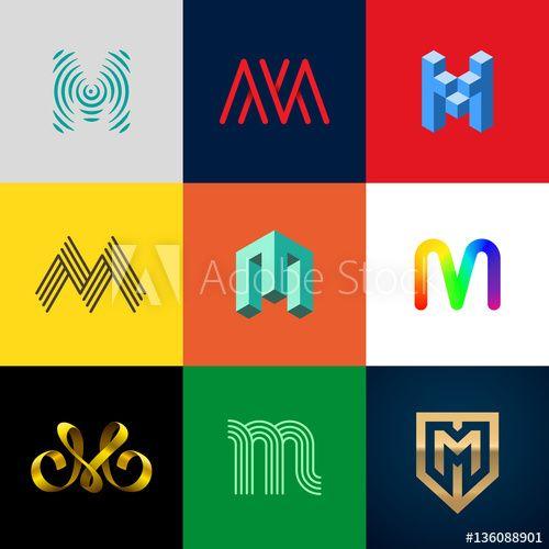 Striped M Logo - Letter M big logo pack. Creative vector monograms. Striped, ribbon