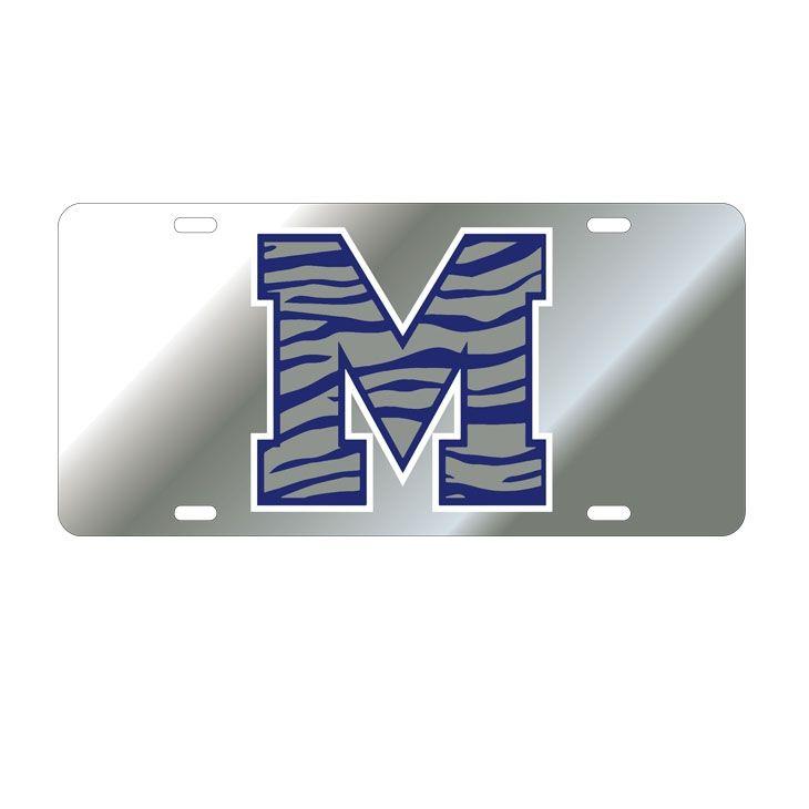 Striped M Logo - Memphis Tigers Mirrored Acrylic Tiger Striped 'M' Car Tag