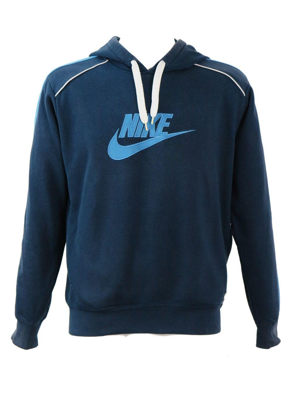 Striped M Logo - Nike Navy Blue Hoody with Light Blue Logo & Arm Stripe