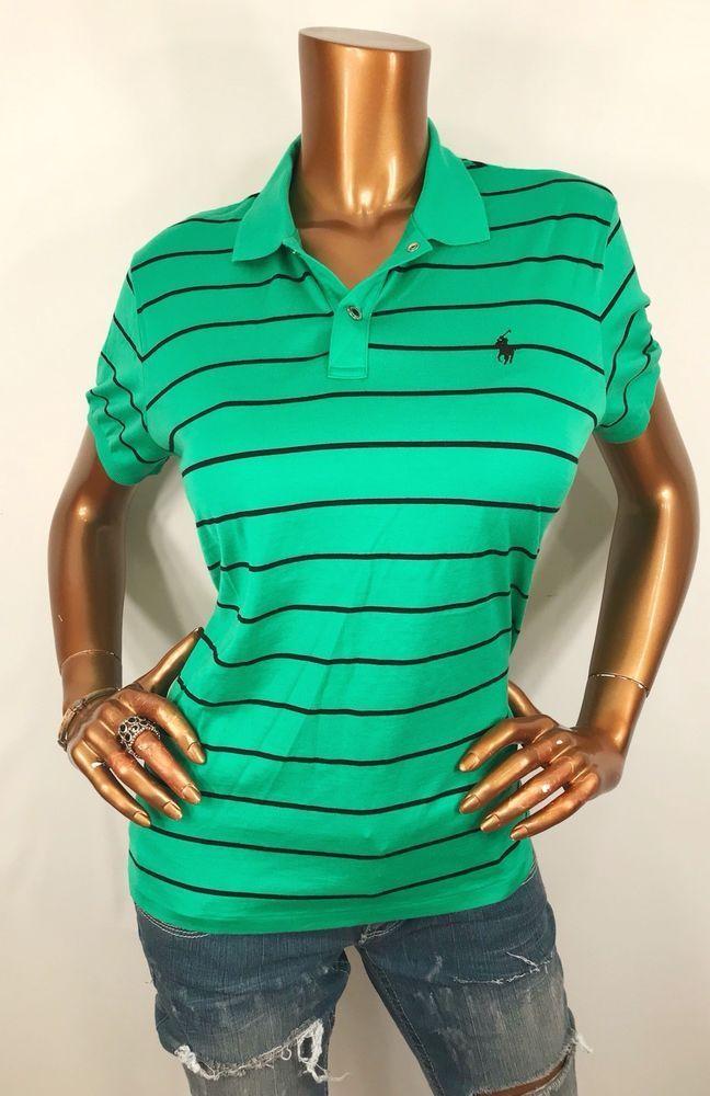 Striped M Logo - Ralph Lauren GOLF M Logo Top Stretch Shirt Short Slv Striped Green