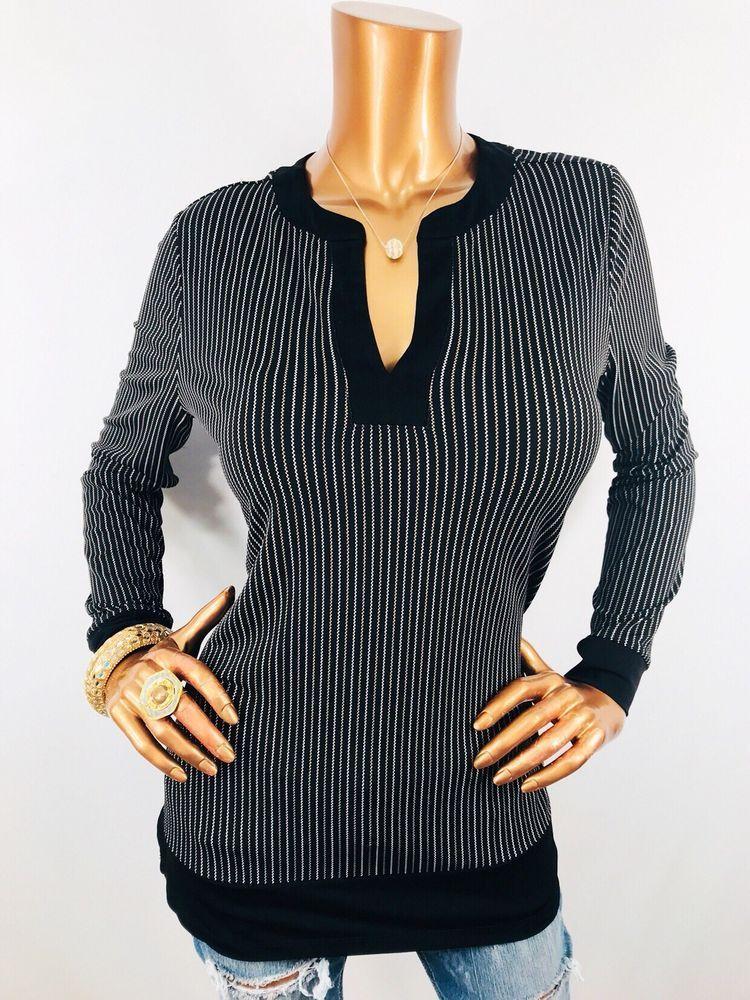 Striped M Logo - Michael Kors M Top Striped Stretch MK Logo on Back Blouse Y Neck