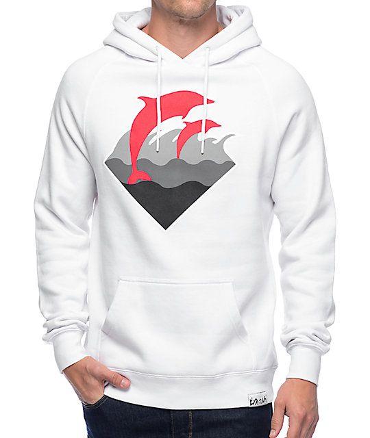 White Pink Dolphin Logo - Pink Dolphin Fall Waves White Hoodie