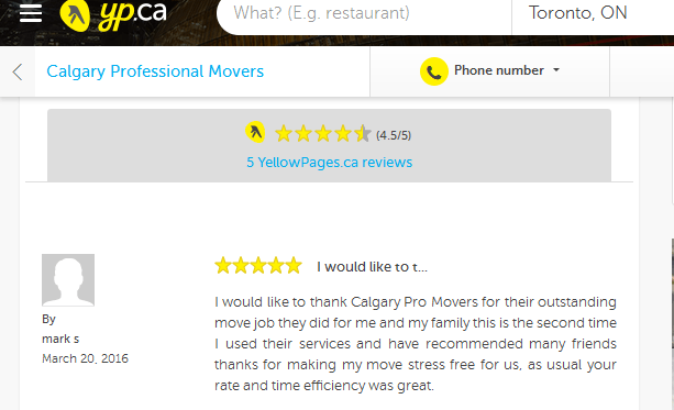Yellow Pages Review Logo - Calgary Professional Movers pages.ca review Movers Quotes