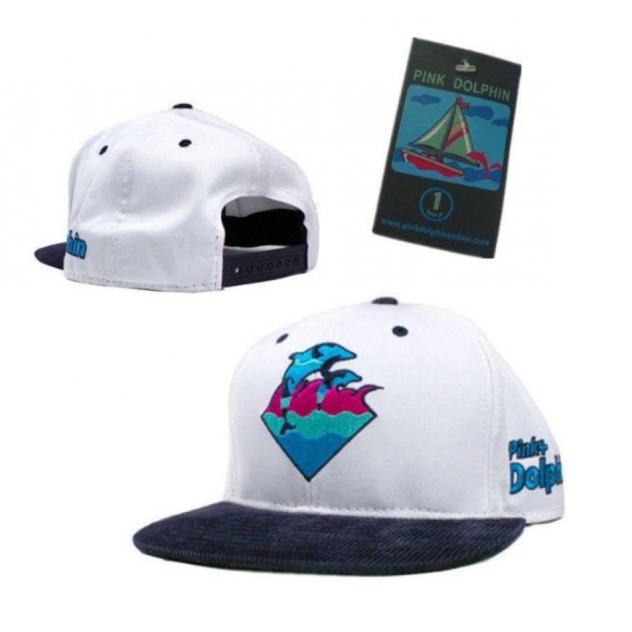 White Pink Dolphin Logo - Pink Dolphin Waves Snapback Hat (White Navy)