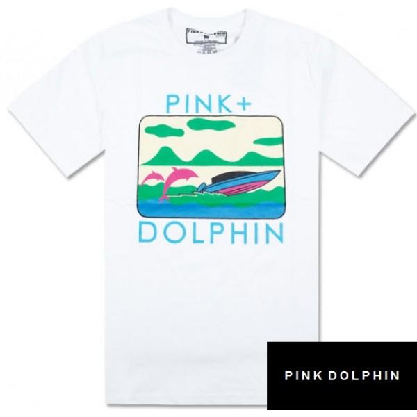 White Pink Dolphin Logo - Pink Dolphin Speed Boat T Shirt (White)
