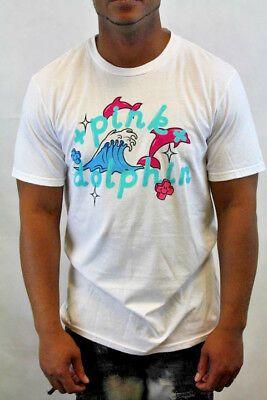 White Pink Dolphin Logo - PINK DOLPHIN SIZE M White with Pink Wave Logo 100% Cotton Logo