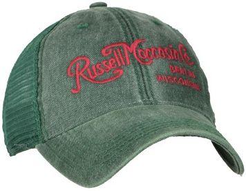 Green and Red Co Logo - Vintage Script Logo Cap - Green w/Red Script Logo - Russell Moccasin Co.